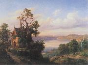 unknow artist Landscape with a lake and a gothic church. painting